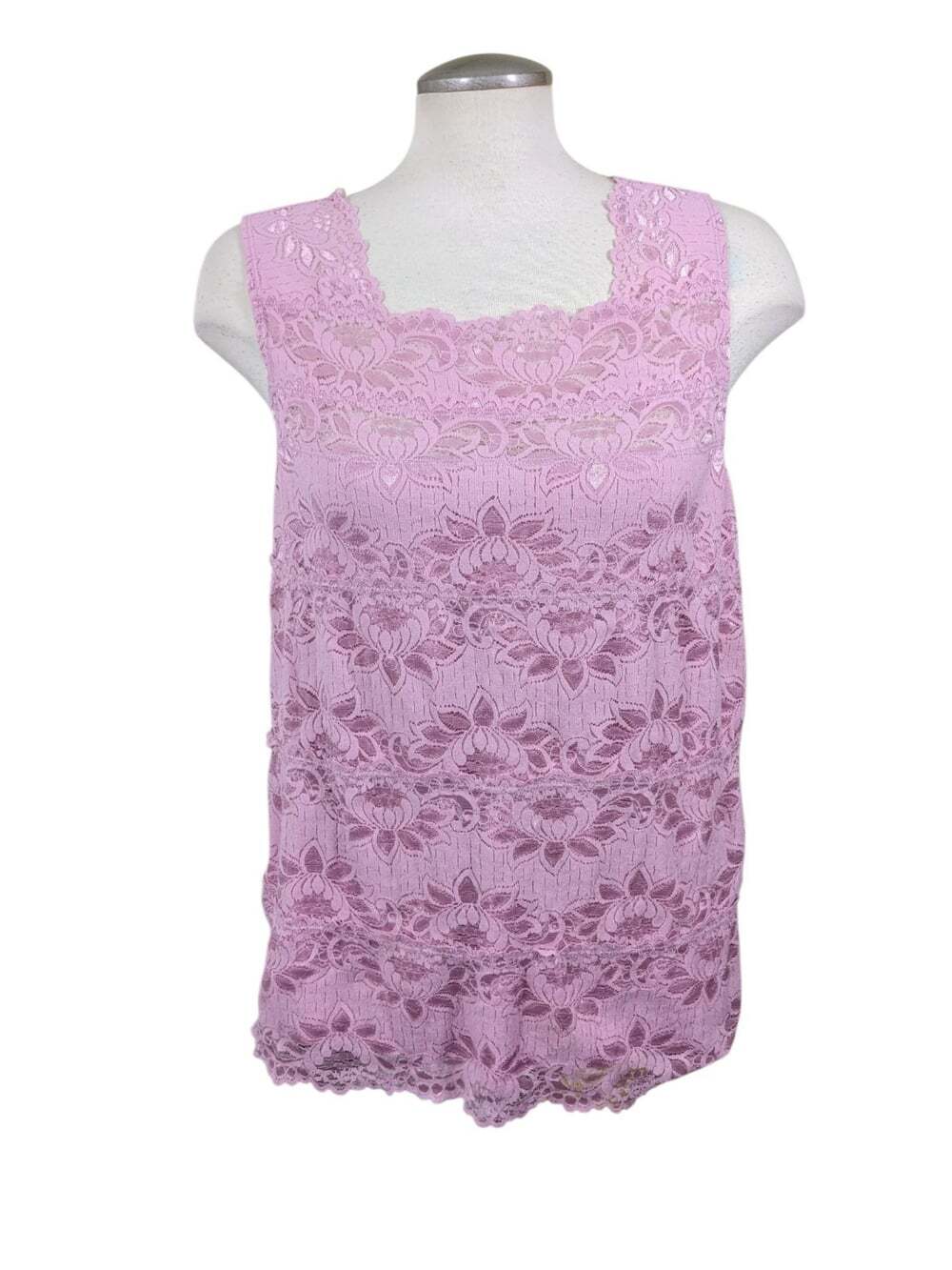 Penningtons Tank Top Womens Plus 1X Pink Satiny Lace Sleeveless Lined Feminine